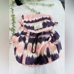 Ivory Ella Elephant Pink Purple Tie Dye Adjustable Convertible Backpack Bag EUC